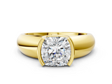 Yellow gold Cushion Solitaire Tension Set Diamond Ring with Wide Band_20