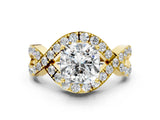 Yellow gold Cushion Solitaire Twist Band Pavé Diamond Engagement Ring_51