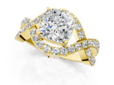 Yellow gold Cushion Solitaire Twist Band Pavé Diamond Engagement Ring_52