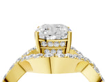 Yellow gold Cushion Solitaire Twist Band Pavé Diamond Engagement Ring_55