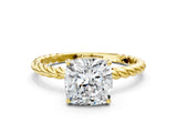 Yellow gold Cushion Solitaire Twist Band Ring with Four-Prong Setting_80