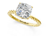 Yellow gold Cushion Solitaire Twist Band Ring with Four-Prong Setting_81