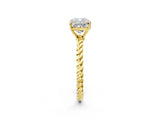 Yellow gold Cushion Solitaire Twist Band Ring with Four-Prong Setting_82