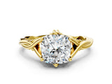 Yellow gold Cushion Solitaire Twist Band Six-Prong Setting