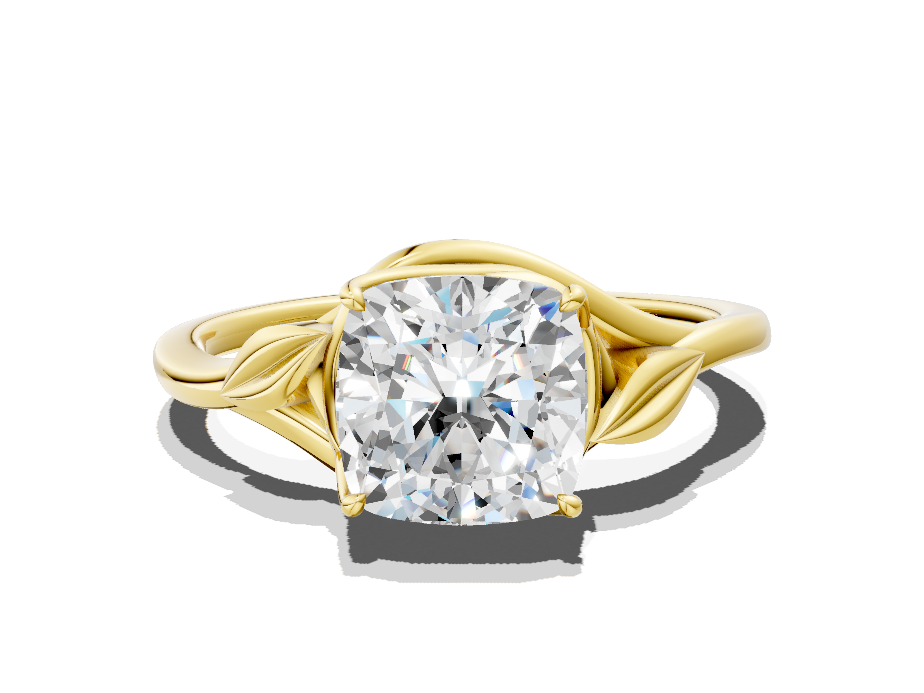Yellow gold Cushion Solitaire Twist Band with Four-Prong Setting_28