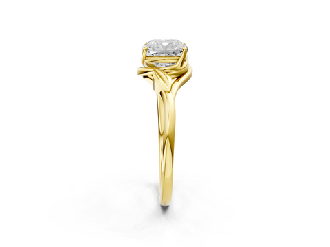 Yellow gold Cushion Solitaire Twist Band with Four-Prong Setting_29