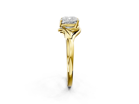 Yellow gold Cushion Solitaire Twist Band with Four-Prong Setting_30