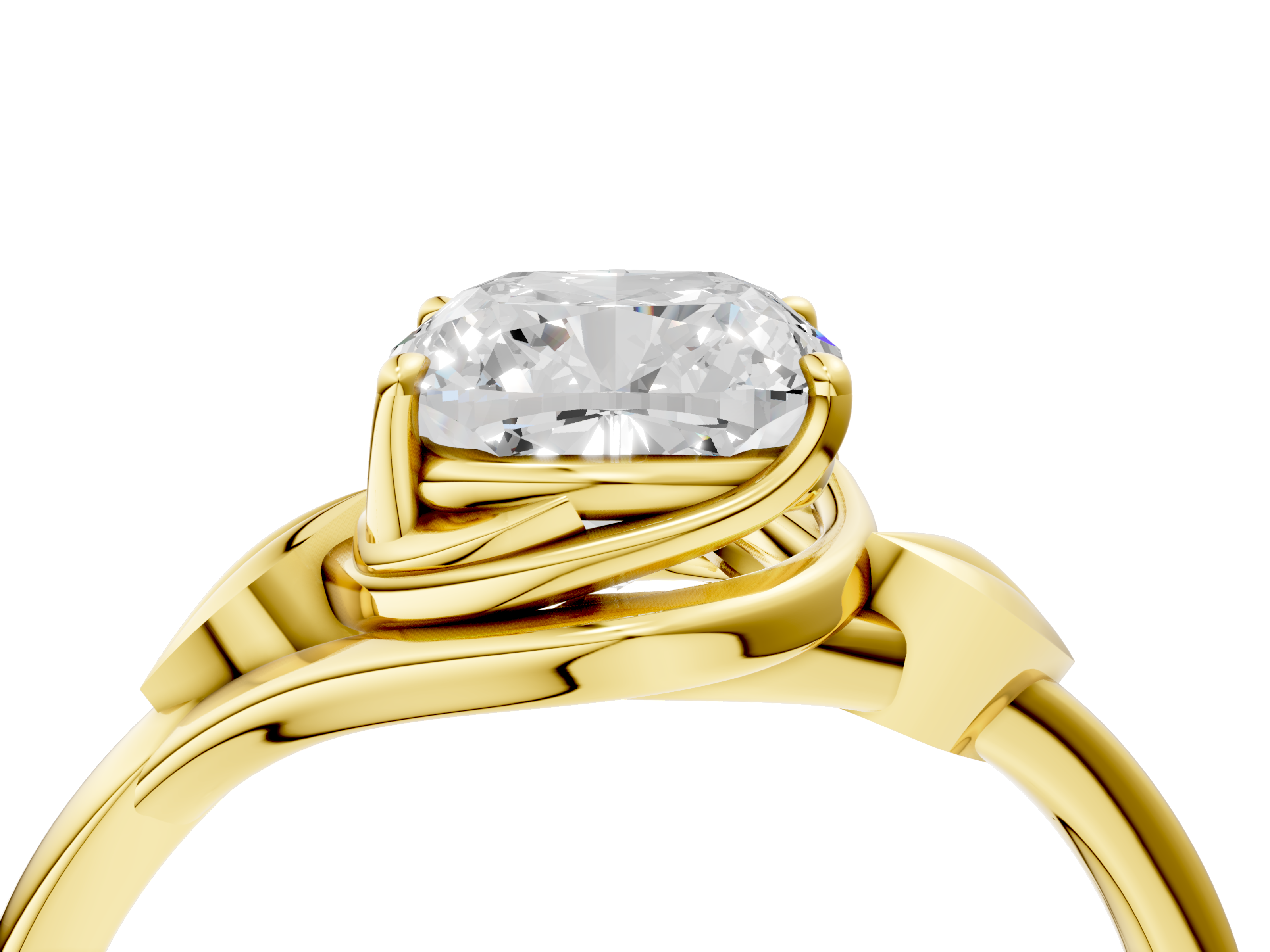 Yellow gold Cushion Solitaire Twist Band with Four-Prong Setting_33