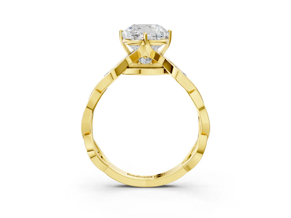 Yellow Gold Cushion Cut Twisted Engagement Ring Setting with Accented Crossover Band