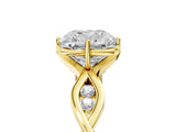 Yellow gold Cushion Solitaire Twist Band with Leaf Prong Setting 5