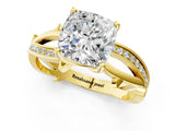 Yellow gold Cushion Solitaire Twist Band with Pavé Accents and Four-Prong Setting_23