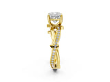 Yellow gold Cushion Solitaire Twist Band with Pavé Accents and Four-Prong Setting_24