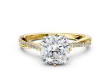 Yellow gold Cushion Solitaire Twist Band with Pavé Diamonds and Four-Prong Setting_77