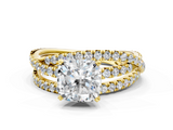 Yellow gold Cushion Solitaire Twist Band with Pavé Setting and Four-Prong Setting_114