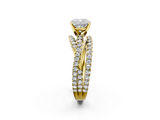 Yellow gold Cushion Solitaire Twist Band with Pavé Setting and Four-Prong Setting_116