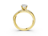 Yellow gold Cushion Solitaire Twist Band with Pavé Setting and Four-Prong Setting_117