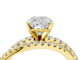 Yellow gold Cushion Solitaire Twist Band with Pavé Setting and Four-Prong Setting_118