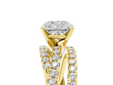 Yellow gold Cushion Solitaire Twist Band with Pavé Setting and Four-Prong Setting_119