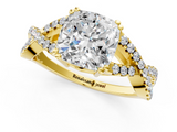 Yellow gold Cushion Solitaire Twist Band with Pavé Setting and Four-Prong Setting_18