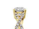 Yellow gold Cushion Solitaire Twist Band with Pavé Setting and Four-Prong Setting_22