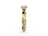 Yellow gold Cushion Solitaire Twist Band with Pave Prong Setting_71