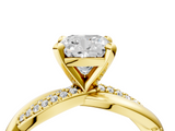 Yellow gold Cushion Solitaire Twist Band with Pave Prong Setting_73