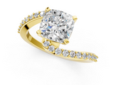 Yellow gold Cushion Solitaire Twist Band with Pave Set Diamonds and Four-Prong Setting_131
