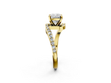 Yellow gold Cushion Solitaire Twist Band with Pave Set Diamonds and Four-Prong Setting_132