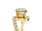 Yellow gold Cushion Solitaire Twist Band with Pave Set Diamonds and Four-Prong Setting_135