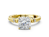 Yellow gold Cushion Solitaire Twisted Band Prong Set Engagement Ring_67