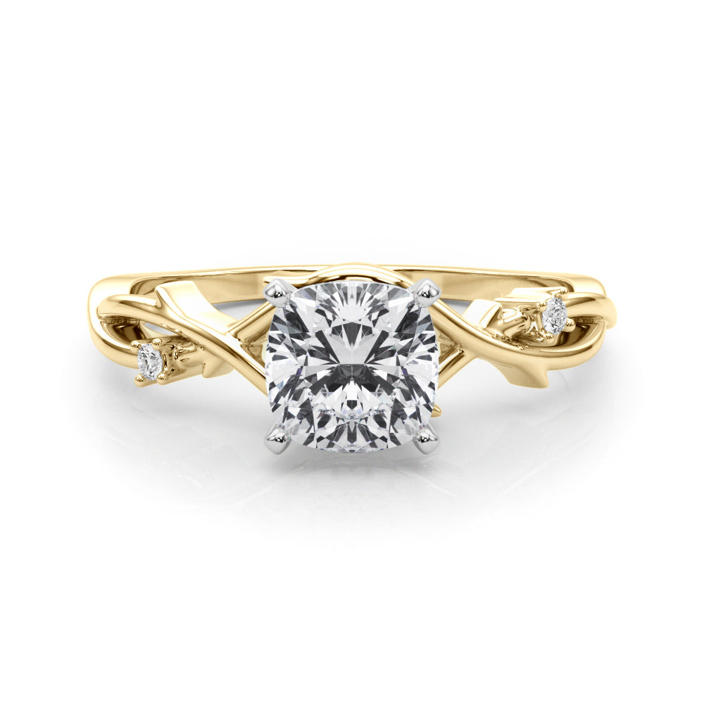 Yellow gold Cushion Solitaire Twisted Band Prong Setting Ring 1