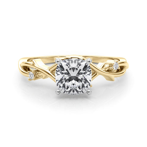 Yellow gold Cushion Solitaire Twisted Band Prong Setting Ring 1