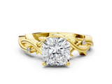 Yellow gold Cushion Solitaire Twisted Band Prong Setting Ring_182