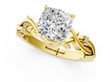 Yellow gold Cushion Solitaire Twisted Band Prong Setting Ring_183