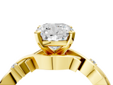 Yellow gold Cushion Solitaire Twisted Band Prong Setting Ring_186