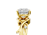 Yellow gold Cushion Solitaire Twisted Band Prong Setting Ring_187