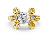 Yellow gold Cushion Solitaire Twisted Band Scroll Prong Ring_3
