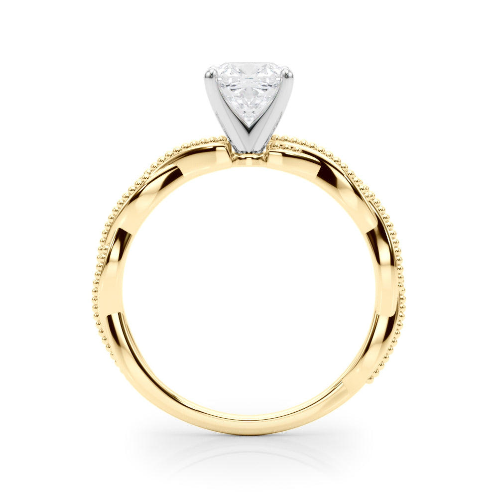 Yellow gold Cushion Solitaire Twisted Band with Bead Prong Setting 2
