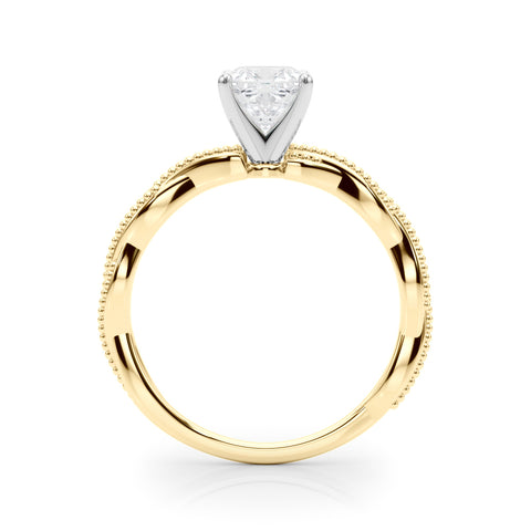 Yellow gold Cushion Solitaire Twisted Band with Bead Prong Setting 2