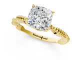 Yellow gold Cushion Solitaire Twisted Band with Bead Prong Setting_326