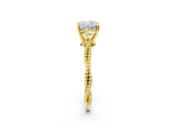 Yellow gold Cushion Solitaire Twisted Band with Bead Prong Setting_327