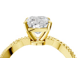 Yellow gold Cushion Solitaire Twisted Band with Bead Prong Setting_329