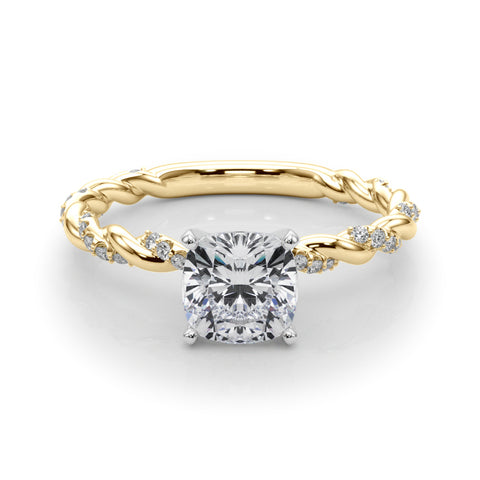 Yellow gold Cushion Solitaire Twisted Band with Pavé Accents and Four-Prong Setting 1