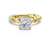 Yellow gold Cushion Solitaire Twisted Band with Pavé Accents and Four-Prong Setting_24