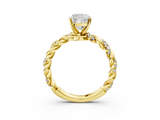 Yellow gold Cushion Solitaire Twisted Band with Pavé Accents and Four-Prong Setting_27