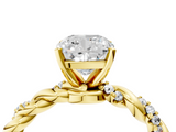 Yellow gold Cushion Solitaire Twisted Band with Pavé Accents and Four-Prong Setting_28