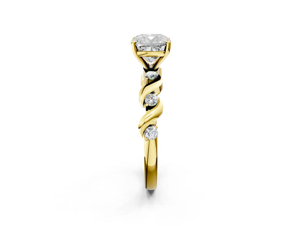 Yellow Gold Cushion Cut Solitaire Engagement Ring Setting with Ribbon Twist Accent Band