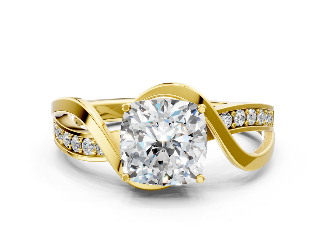 Yellow gold Cushion Solitaire Twisted Band with Prong Setting_19