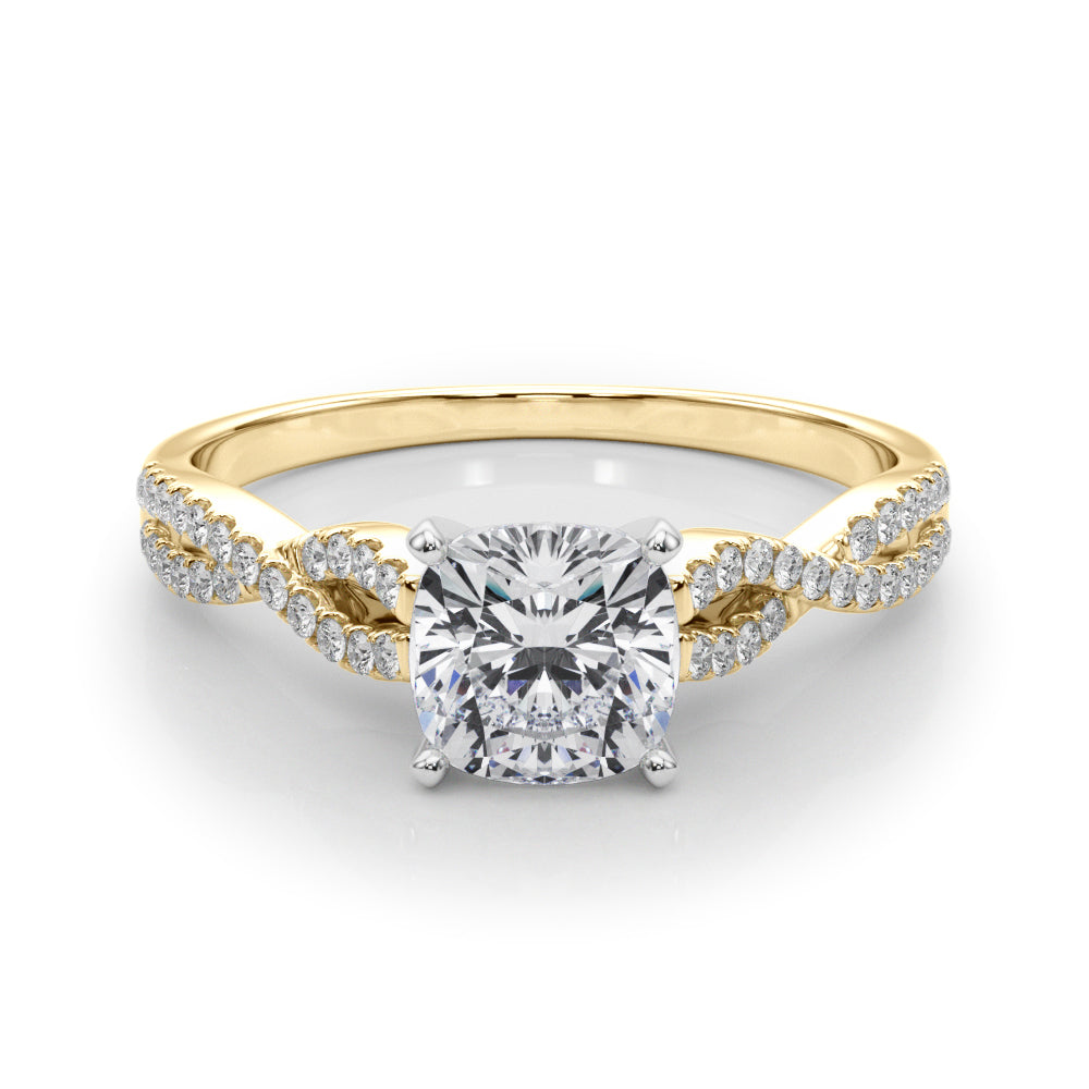 Yellow gold Cushion Solitaire Twisted Pave Diamond Engagement Ring with Four-Prong Setting 1