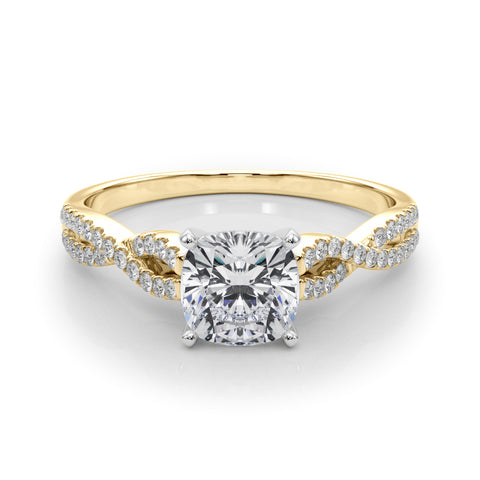 Yellow gold Cushion Solitaire Twisted Pave Diamond Engagement Ring with Four-Prong Setting 1